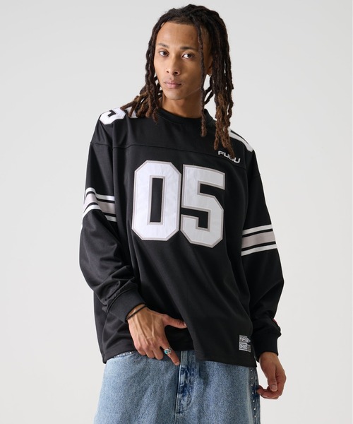 FUBU フブ ユニフォーム ゲームシャツ 刺繍ロゴ 黒 3XL ヒップホップ FUBU フブ シャツ メンズ 長袖 ジャージ レーシングシャツ ゲーム