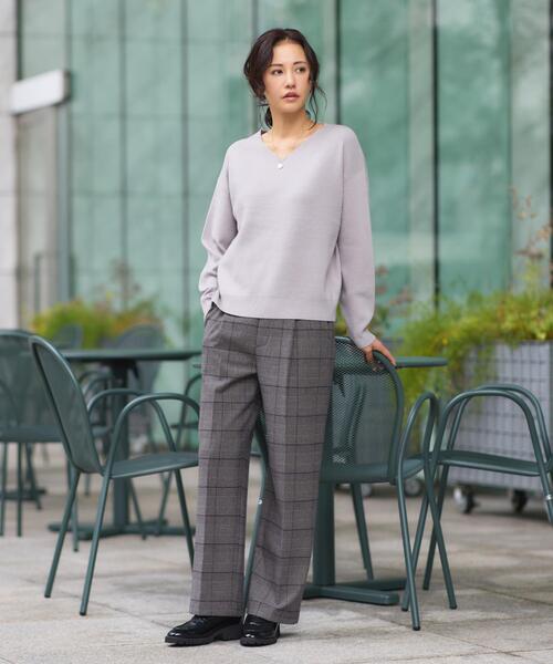 正規品 THE TOE グレー Vネック 長袖トップス THE SHOP TK ニット セーター 「すっきりシルエットが叶う」大人のため