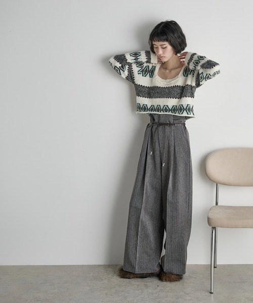 THE Yon ニット セーター エスニックジャガードクロップドニットPO
