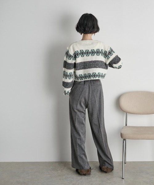 THE Yon ニット セーター エスニックジャガードクロップドニットPO