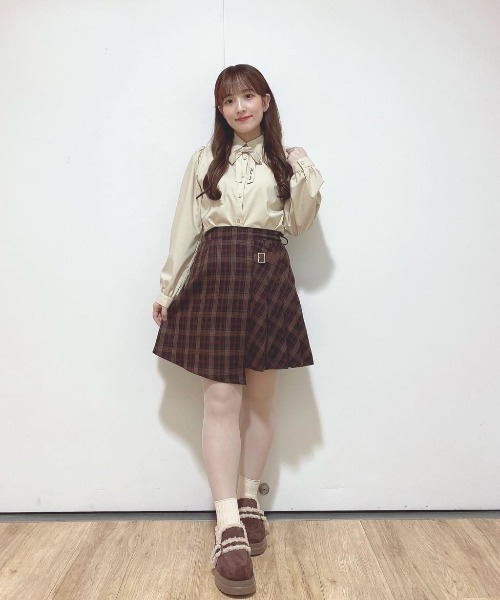 F i.n.t（フィント） スカート ラップ風アシメチェックミニスカート