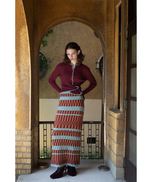 スカート 幾何学ブロック柄ロングニットスカート : ZOZOTOWN Yahoo!店