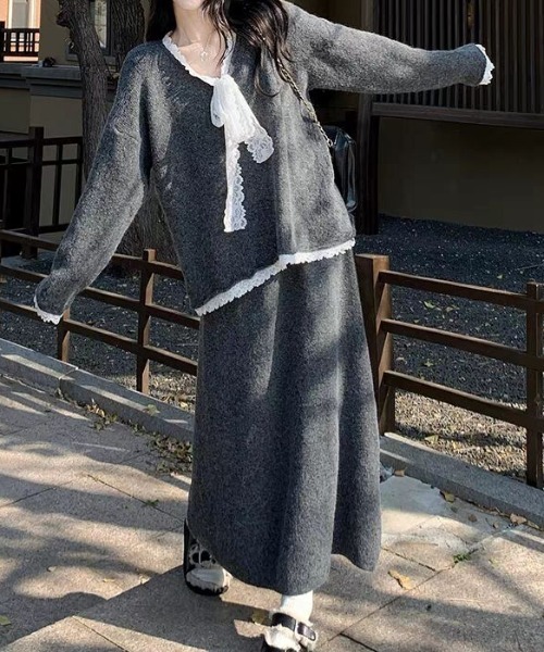 emi+ セットアップ レースドッキングニットプルオーバーセットアップ