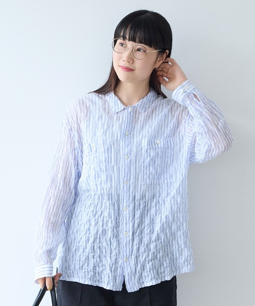 bulle de savon（ビュルデサボン） ブラウス シャツ 80/1 shirring