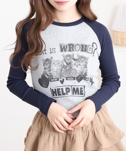 FUNALIVE（ファンアライブ） tシャツ 猫プリントラグランロンTシャツ