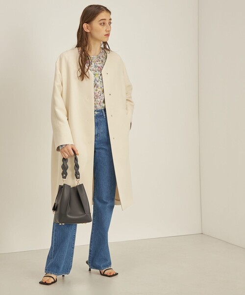 「SHIPS」 ノーカラーコート 36 ネイビー レディース_画像3