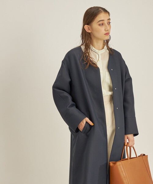 「SHIPS」 ノーカラーコート 36 ネイビー レディース_画像9