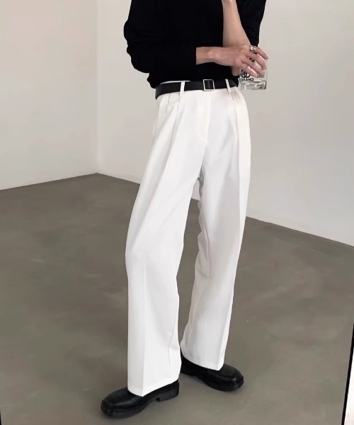 ワイドパンツ スラックス 「UNISEX」ハイウエスト センタープレス