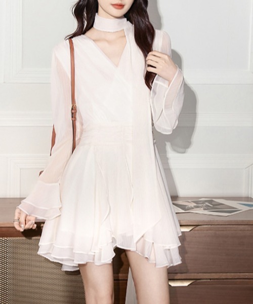 ドレス YUGA_YGMC　　Cache-coeur chiffon flared dress