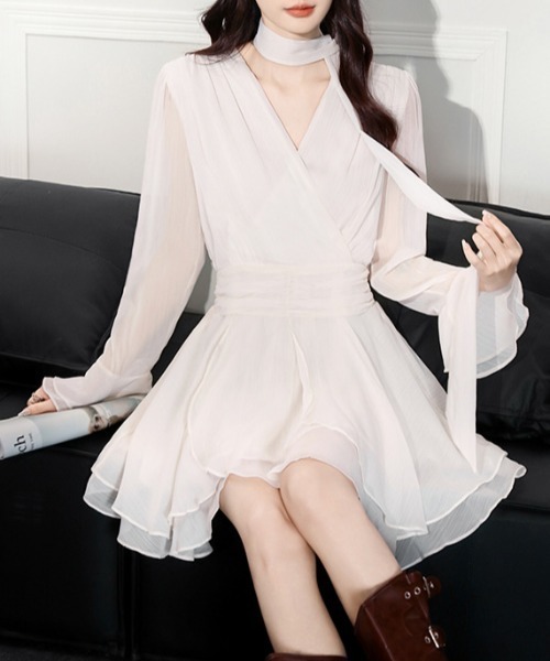 ドレス YUGA_YGMC　　Cache-coeur chiffon flared dress