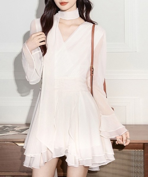 ドレス YUGA_YGMC　　Cache-coeur chiffon flared dress
