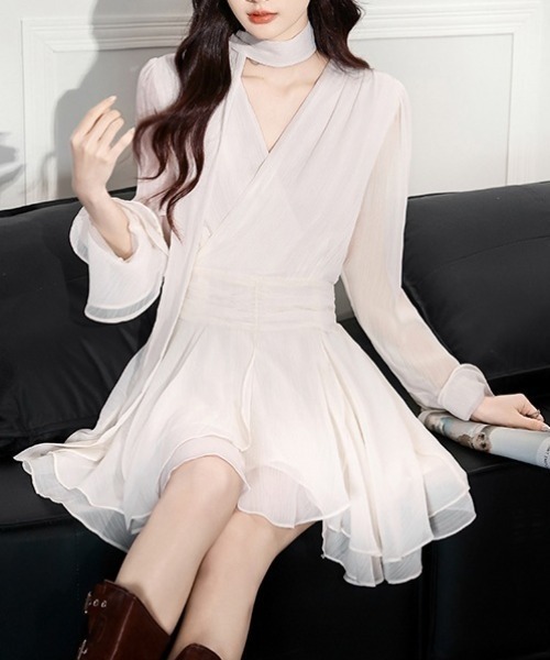 ドレス YUGA_YGMC　　Cache-coeur chiffon flared dress