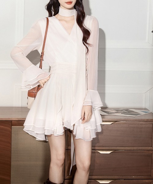 ドレス YUGA_YGMC　　Cache-coeur chiffon flared dress