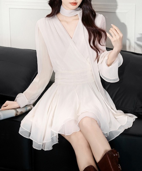 ドレス YUGA_YGMC　　Cache-coeur chiffon flared dress