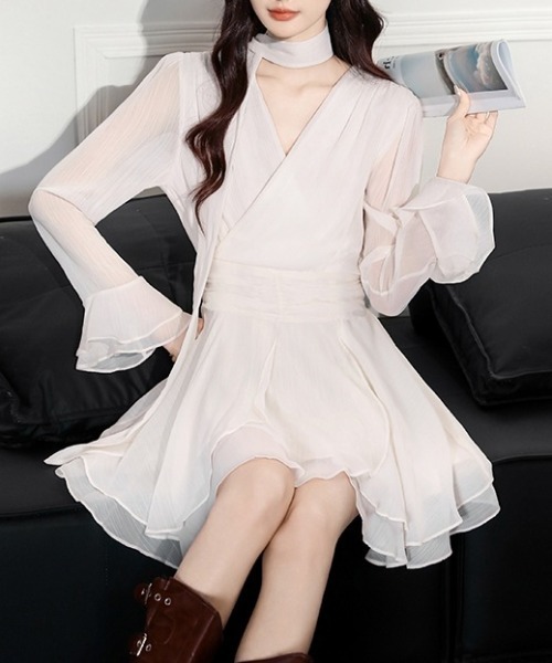 ドレス YUGA_YGMC　　Cache-coeur chiffon flared dress