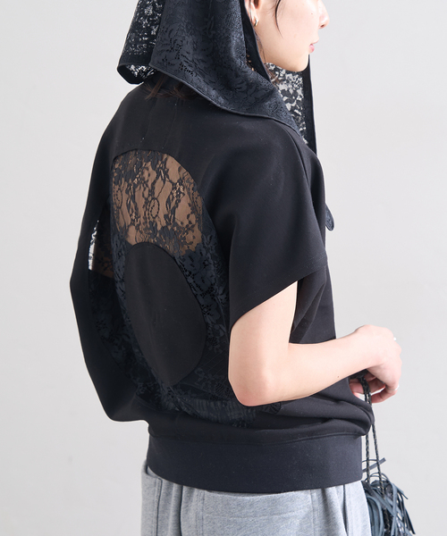 新作 LAYAS 黒 レース 半袖トップス LAYAS tシャツ 半袖 「LAYAS/レイヤーズ」BACK LACE N/S P/O