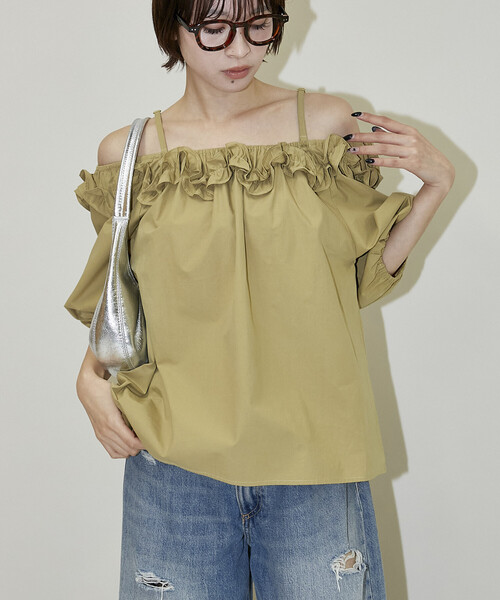 PUBLUX（パブリュクス） tシャツ 半袖 フリル オフショル ブラウス