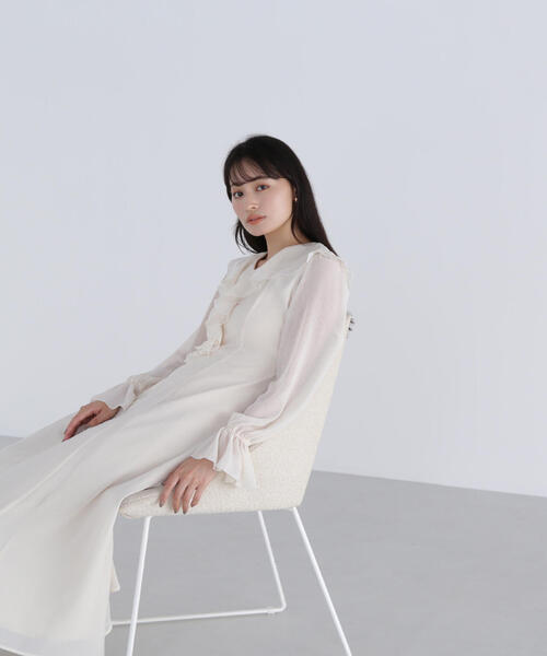 「NATURAL BEAUTY BASIC」 長袖ワンピース P/S ダークブルー レディースの画像