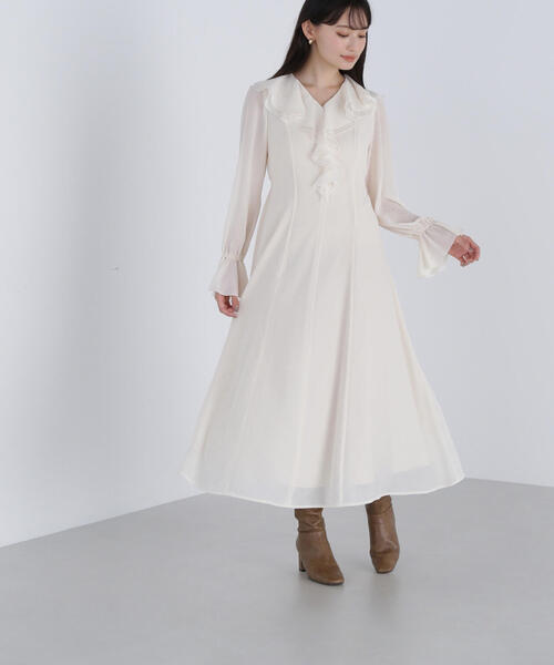 「NATURAL BEAUTY BASIC」 長袖ワンピース P/S ダークブルー レディースの画像