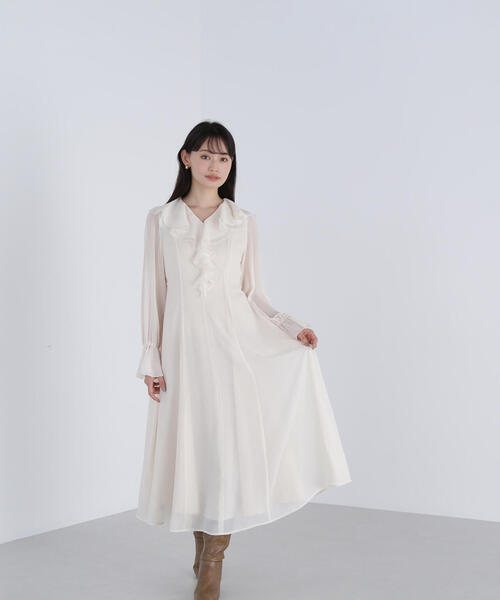 「NATURAL BEAUTY BASIC」 長袖ワンピース P/S ダークブルー レディースの画像