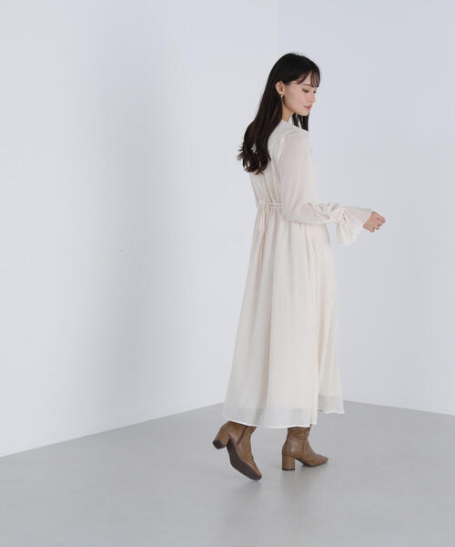 「NATURAL BEAUTY BASIC」 長袖ワンピース P/S ダークブルー レディースの画像