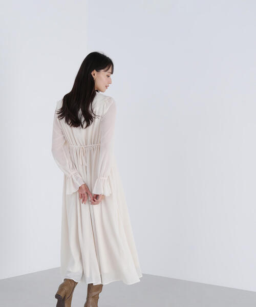 「NATURAL BEAUTY BASIC」 長袖ワンピース P/S ダークブルー レディースの画像