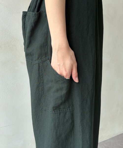 ワイドパンツ パンツ ウエストギャザーリネン混パンツ レディースの画像