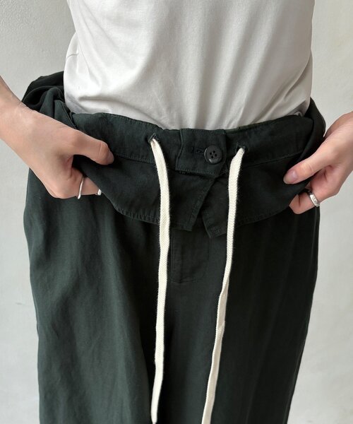 ワイドパンツ パンツ ウエストギャザーリネン混パンツ レディースの画像