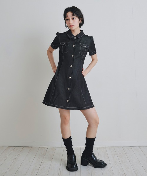 DIESEL ブラック ミニワンピース 半袖 REDYAZEL（レディアゼル） ワンピース 半袖 ハーフスリーブデニム