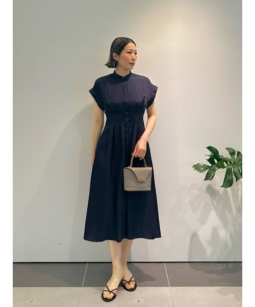 ESTNATIONネイビー ラップドレス ウエストリボン 36 ESTNATION（エストネーション） ノースリーブワンピース 36 ネイビー