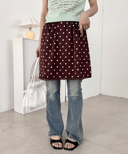 スカート sovisoon dot frill satin mini skirt SOLLON.（ソルロン） スカート サテンレースドットミニスカート