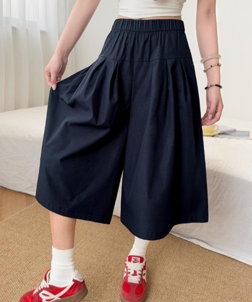 ワイドパンツ ハーフパンツ パンツ 短パン ふんわり広がって軽やかに