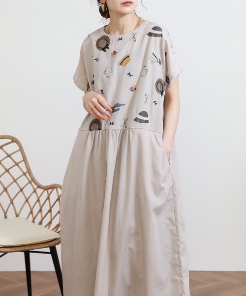 Emago（イマゴ） ワンピース 夏 半袖 いろんな帽子刺繍ワンピース 半袖