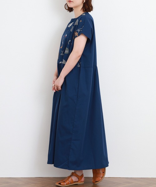 Emago（イマゴ） ワンピース 夏 半袖 いろんな帽子刺繍ワンピース 半袖