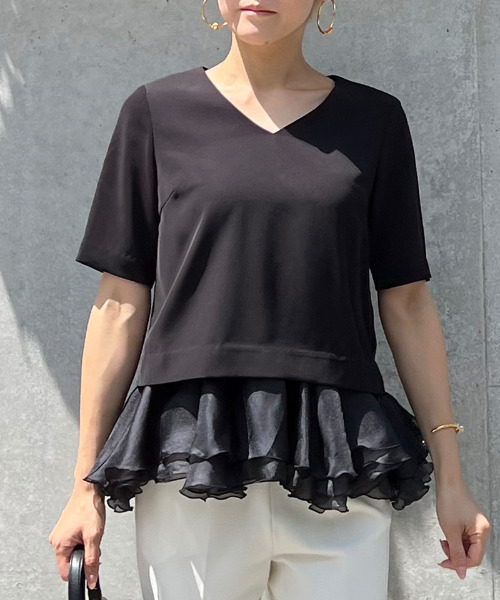 tシャツ 「ZOZO限定」チュールヘムトップス レディース 4つの機能付】上品チュールペプラムTシャツ【イエべ・ブルべ