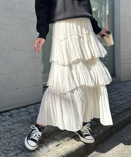 CLEA スカート Iラインギャザーティアードロングスカート : ZOZOTOWN 