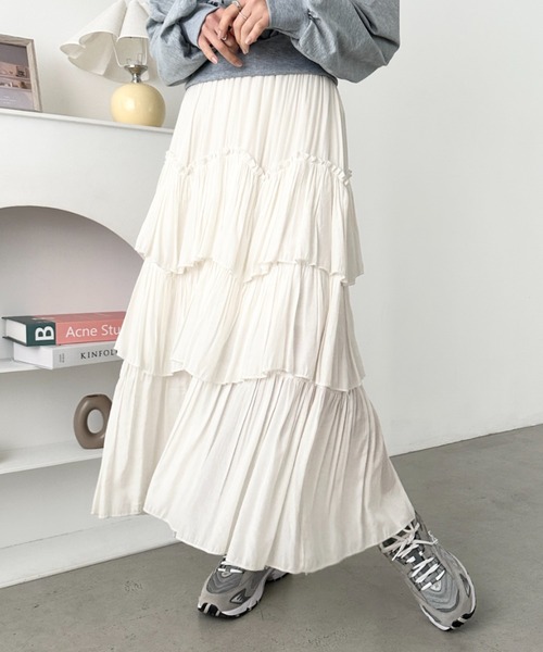 CLEA スカート Iラインギャザーティアードロングスカート : ZOZOTOWN  