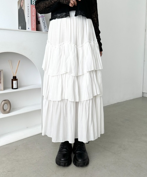 【 CASAFLINE⠀】ホワイト ティアード ロングスカート CASAFLINE⠀】ホワイト ティアード ロングスカート