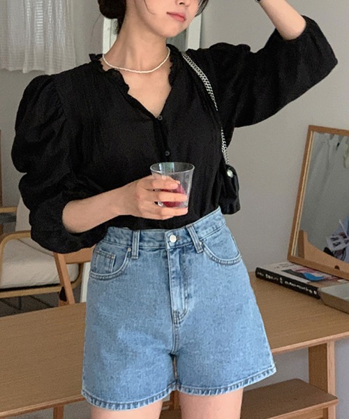 VitaFelice（ヴィータフェリーチェ） ブラウス シャツ スタンドフリルV