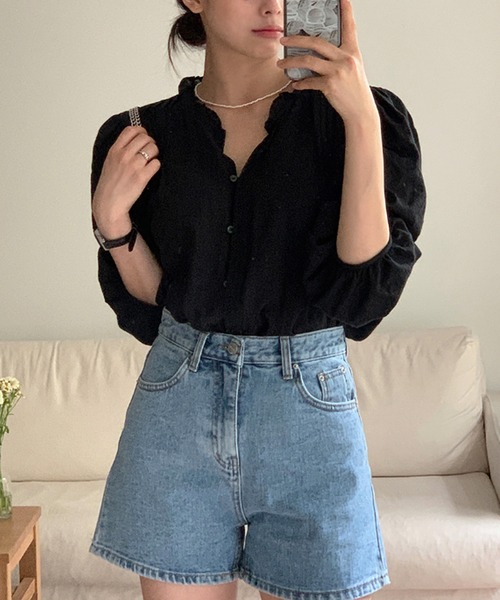 VitaFelice（ヴィータフェリーチェ） ブラウス シャツ スタンドフリルV