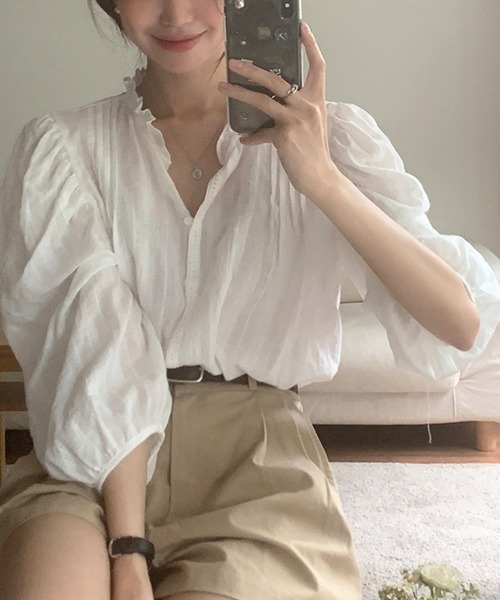 VitaFelice（ヴィータフェリーチェ） ブラウス シャツ スタンドフリルV