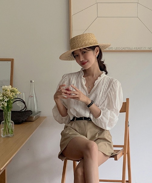 VitaFelice（ヴィータフェリーチェ） ブラウス シャツ スタンドフリルV