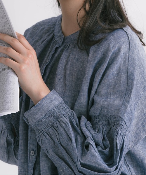 ubasoku シャツ ブラウス / ウバソク 先染め リネン シャンブレー無地  