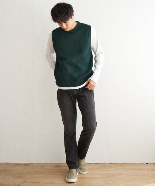 ikka（イッカ） ベスト ジレ 「洗濯機で洗える」GOKU楽ニット鹿の子