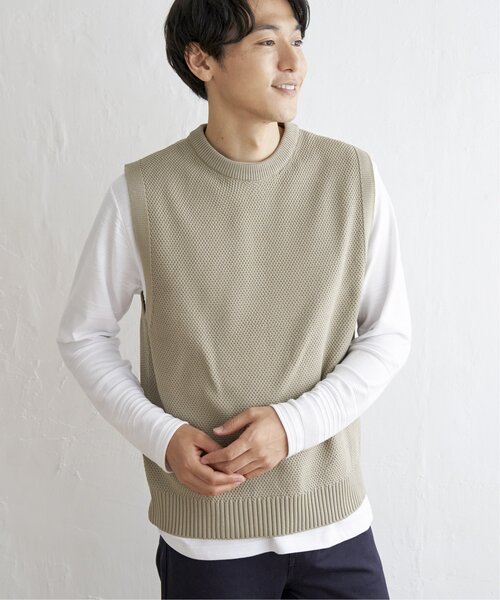 ikka（イッカ） ベスト ジレ 「洗濯機で洗える」GOKU楽ニット鹿の子