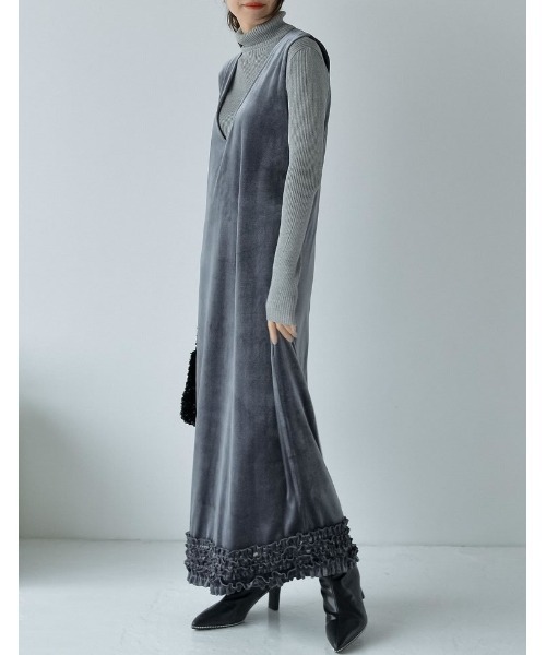 Re:EDIT（リエディ） ワンピース 「低身長サイズ有」深Vネック裾フリル