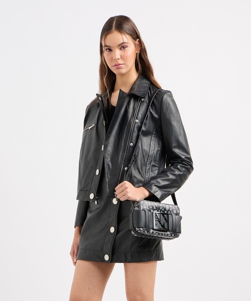 fars・アルマーニエクスチェンジ　シープレザーライダース　黒 XS ARMANI EXCHANGE 革ジャン ライダース 「A|X アルマーニ