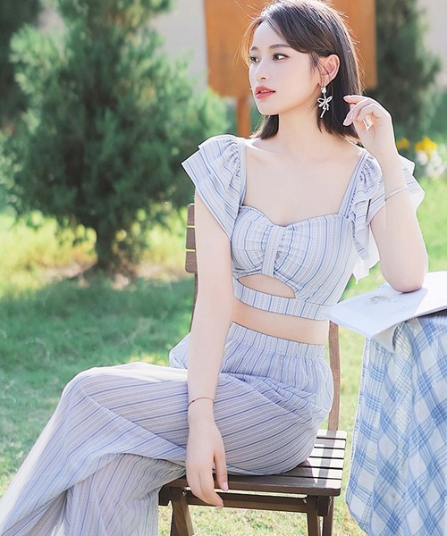 OSYAREVO（オシャレボ） 水着 ワイドパンツ 付き ダブルフリル スイム