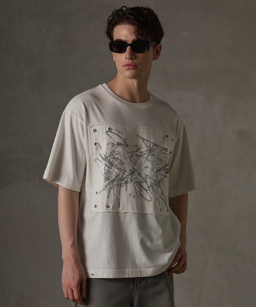 【美品・本日限定価格】GRANCY グラフィックダメージロンT　Mサイズ GRANCY】LinestoneDesign Graphic Damage LongTee / ライン