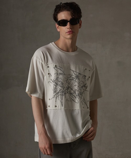 【美品】GRANCY グラフィックダメージロンT　Mサイズ GRANCY】LinestoneDesign Graphic Damage LongTee / ライン